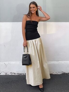 Commense Black Strapless Bodice with Cream Full-Length Maxi